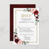 Burgundy Blush Floral Modern Geometric RSVP (Voorkant / Achterkant)