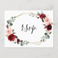Burgundy Blush Floral Modern Geometric RSVP
