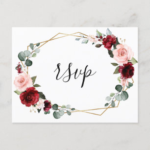 Burgundy Blush Floral Modern Geometric RSVP Briefkaart