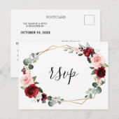 Burgundy Blush Floral Modern Geometric RSVP Briefkaart (Voorkant / Achterkant)