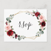 Burgundy Blush Floral Modern Geometric RSVP Briefkaart (Voorkant)