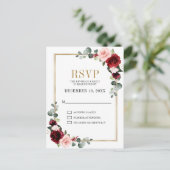 Burgundy Blush Floral Modern Geometric RSVP Briefkaart (Staand voorkant)