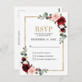 Burgundy Blush Floral Modern Geometric RSVP Briefkaart (Voorkant / Achterkant)