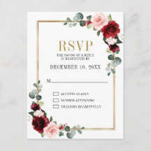 Burgundy Blush Floral Modern Geometric RSVP