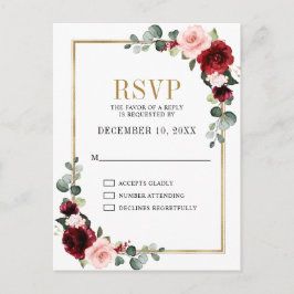 Burgundy Blush Floral Modern Geometric RSVP Briefkaart