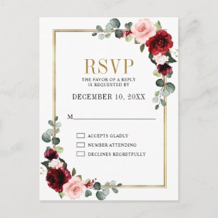 Burgundy Blush Floral Modern Geometric RSVP Briefkaart