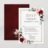 Burgundy Blush Floral Modern Geometric RSVP Kaartje (Voorkant / Achterkant)