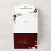 Burgundy Blush Floral Modern Geometric Weddenschap All In One Uitnodiging (Buitenkant)