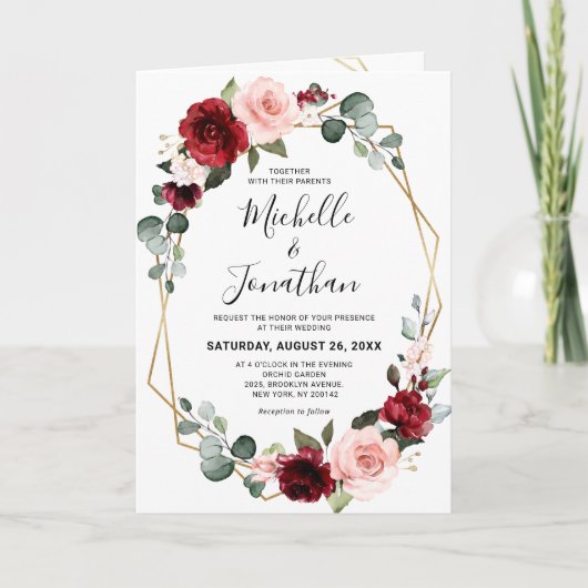 Burgundy Blush Floral Modern Geometric Wedding (Voorkant)