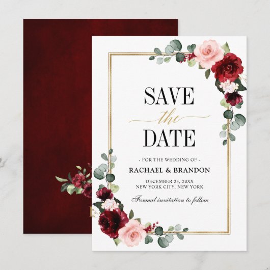 Burgundy Blush Floral Modern Geometric Wedding (Voorkant / Achterkant)