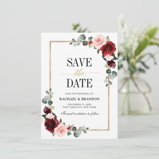 Burgundy Blush Floral Modern Geometric Wedding (Staand voorkant)