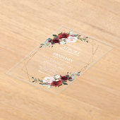 Burgundy Blush Floral Modern Geometric Wedding Acryl Uitnodigingen (Laagn)