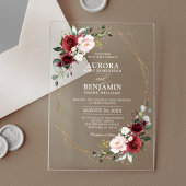 Burgundy Blush Floral Modern Geometric Wedding Acryl Uitnodigingen