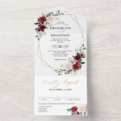 Burgundy Blush Floral Modern Geometric Wedding All In One Uitnodiging (Binnen)