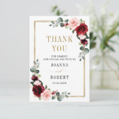 Burgundy Blush Floral Modern Geometric Wedding Bedankkaart (Staand voorkant)