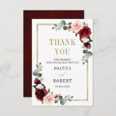 Burgundy Blush Floral Modern Geometric Wedding Bedankkaart (Voorkant / Achterkant)