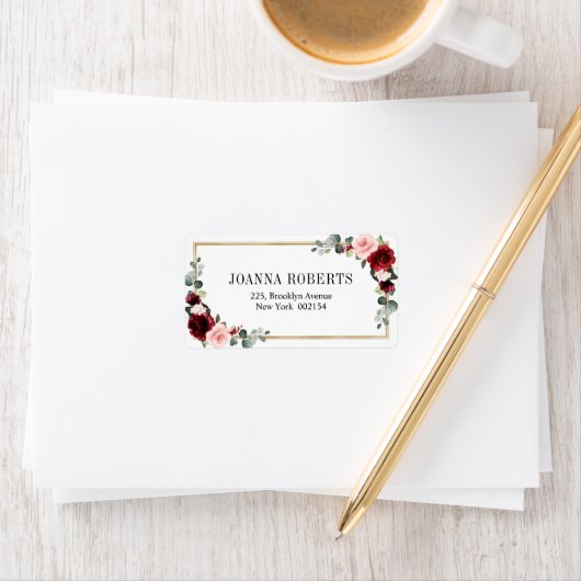 Burgundy Blush Floral Modern Geometric Wedding Etiket (Insitu)