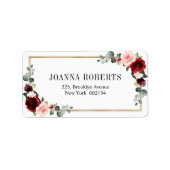 Burgundy Blush Floral Modern Geometric Wedding Etiket (Voorkant)