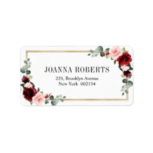 Burgundy Blush Floral Modern Geometric Wedding Etiket