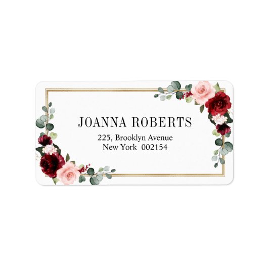 Burgundy Blush Floral Modern Geometric Wedding Etiket (Voorkant)