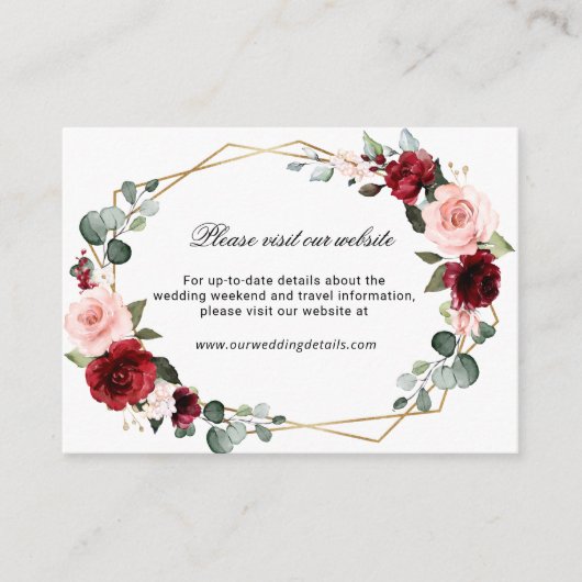 Burgundy Blush Floral Modern Geometric Wedding Informatiekaartje (Voorkant)