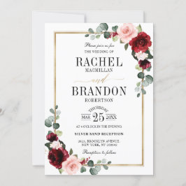 Burgundy Blush Floral Modern Geometric Wedding Kaart