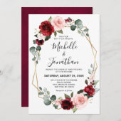 Burgundy Blush Floral Modern Geometric Wedding Kaart (Voorkant / Achterkant)