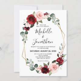 Burgundy Blush Floral Modern Geometric Wedding Kaart