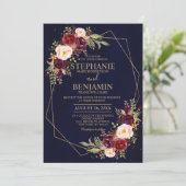 Burgundy Blush Floral Modern Geometric Wedding Kaart (Staand voorkant)