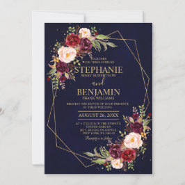 Burgundy Blush Floral Modern Geometric Wedding Kaart