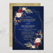 Burgundy Blush Floral Modern Geometric Wedding Kaart (Voorkant / Achterkant)