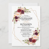 Burgundy Blush Floral Modern Geometric Wedding Kaart (Voorkant)