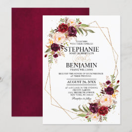 Burgundy Blush Floral Modern Geometric Wedding Kaart