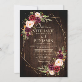 Burgundy Blush Floral Modern Geometric Wedding Kaart