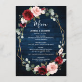 Burgundy Blush Floral Modern Geometric Wedding Menu (Voorkant)