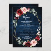 Burgundy Blush Floral Modern Geometric Wedding Menu (Voorkant / Achterkant)