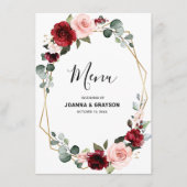Burgundy Blush Floral Modern Geometric Wedding Menu (Voorkant)