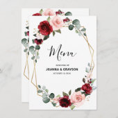 Burgundy Blush Floral Modern Geometric Wedding Menu (Voorkant / Achterkant)