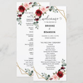 Burgundy Blush Floral Modern Geometric Wedding Programmakaart (Voorkant / Achterkant)