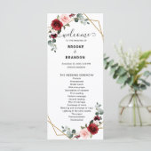 Burgundy Blush Floral Modern Geometric Wedding Programmakaart (Staand voorkant)