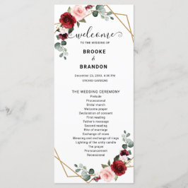 Burgundy Blush Floral Modern Geometric Wedding Programmakaart