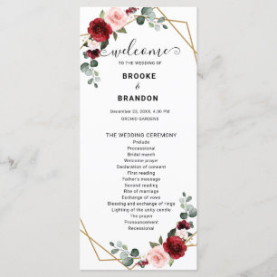 Burgundy Blush Floral Modern Geometric Wedding Programmakaart