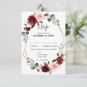 Burgundy Blush Floral Modern Geometric Wedding RSVP Kaartje (Staand voorkant)