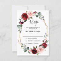 Burgundy Blush Floral Modern Geometric Wedding