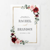 Burgundy Blush Floral Modern Geometric Wedding Tri Drieluik Aankondiging (Cover)