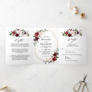 Burgundy Blush Floral Modern Geometric Wedding Tri Drieluik Programma