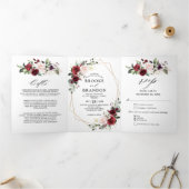 Burgundy Blush Floral Modern Geometric Wedding Tri Drieluik Programma (Binnen)