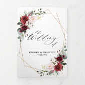 Burgundy Blush Floral Modern Geometric Wedding Tri Drieluik Programma (Cover)