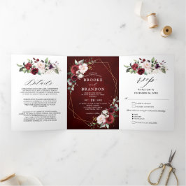 Burgundy Blush Floral Modern Geometric Wedding Tri Drieluik Programma