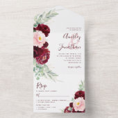Burgundy Blush Floral Modern Wedding All In One Uitnodiging (Binnen)